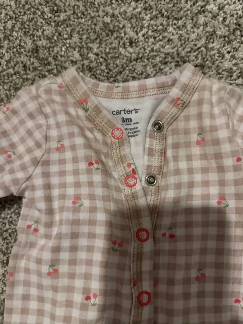 Carter's Cream and Pink Gingham Floral Footed One-Piece
